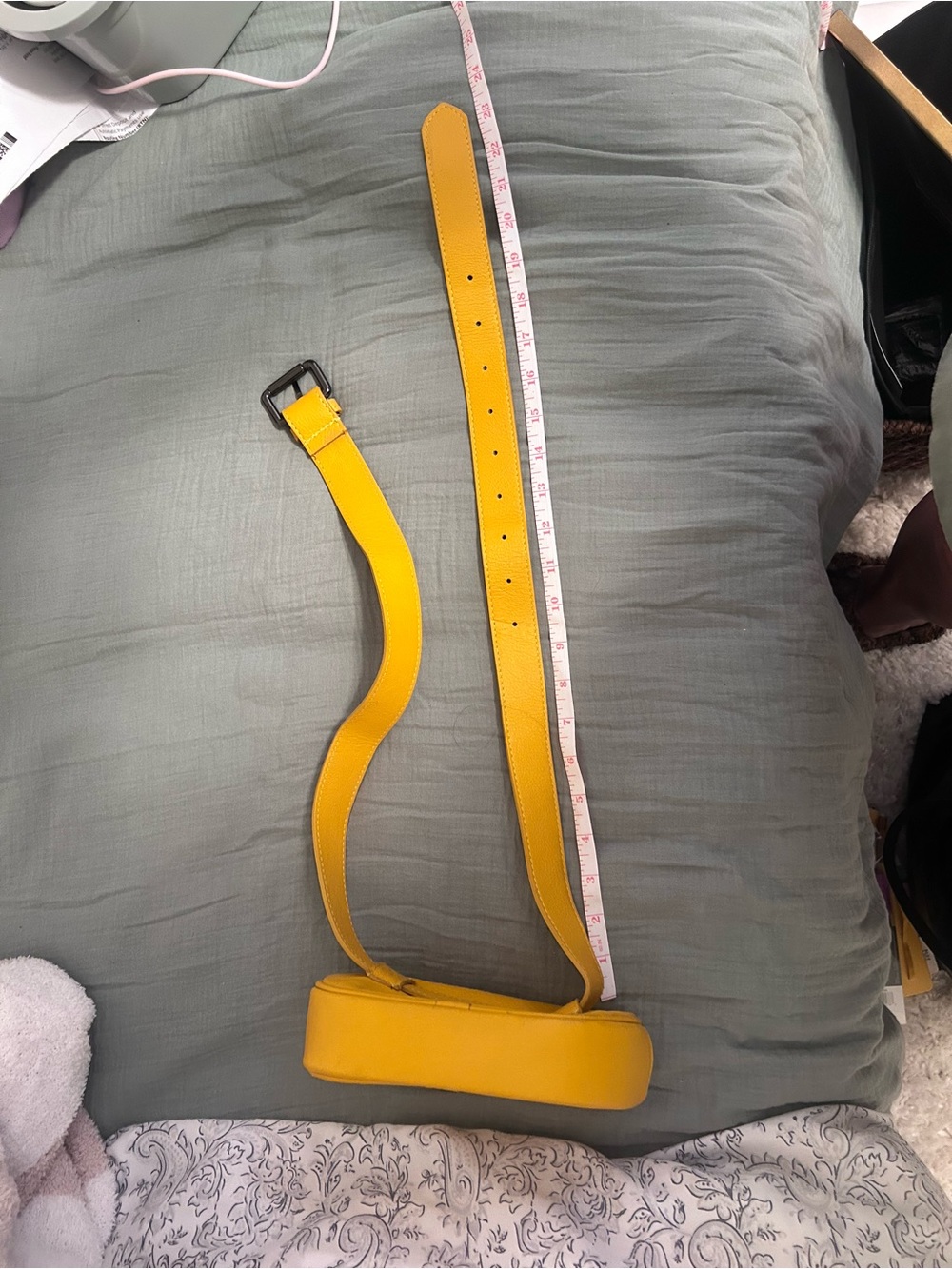 Italian Leather Bum Bag in Yellow Stitched design on front / gunmetal hardware. - Picture 11 of 13